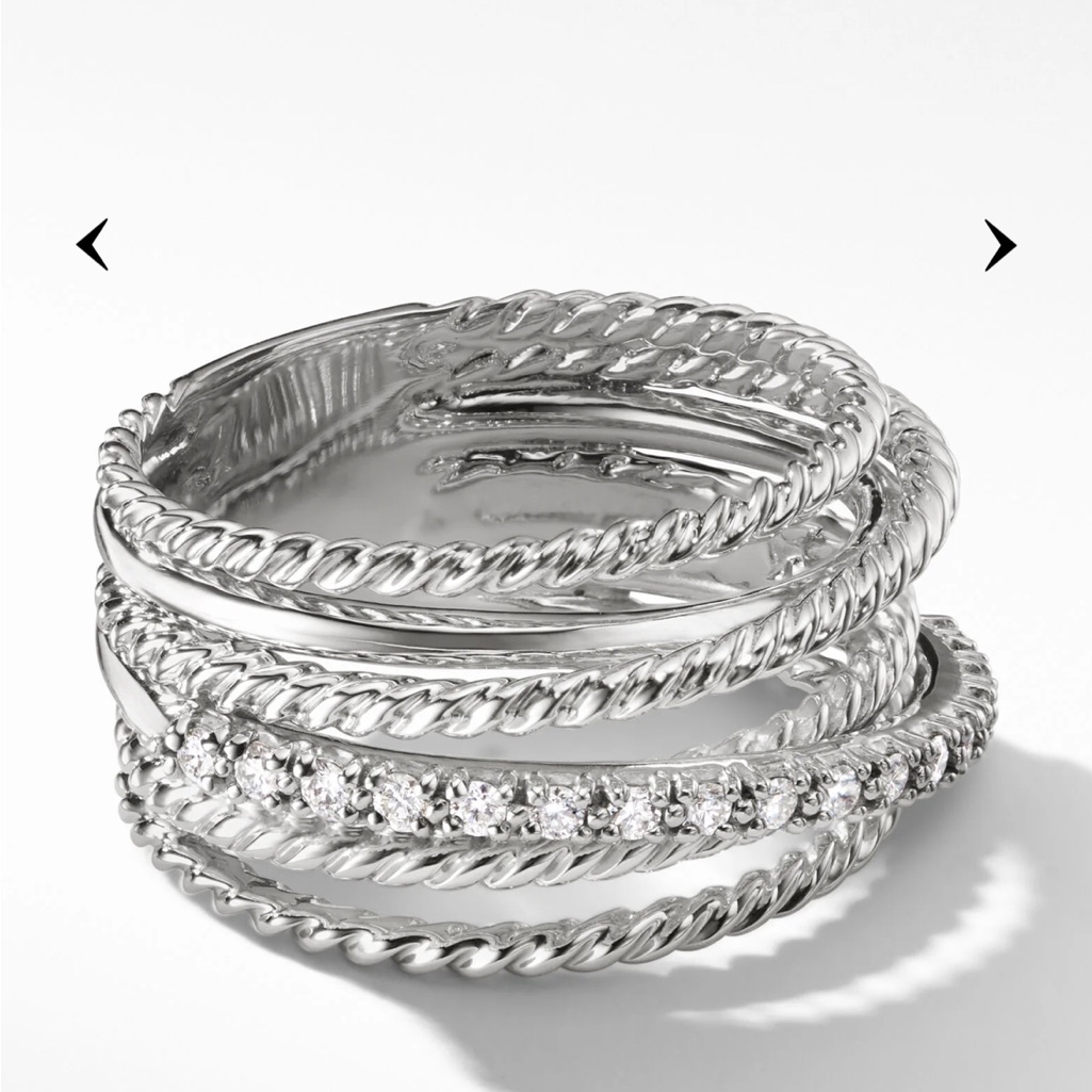 David Yurman Crossover Ring In Sterling Silver With Pav Diamonds